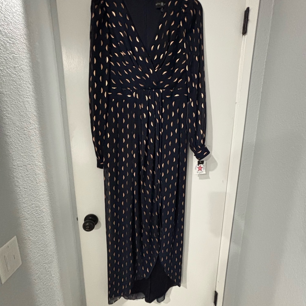 Betsy & Adam Navy and Gold Long Sleeve Dress